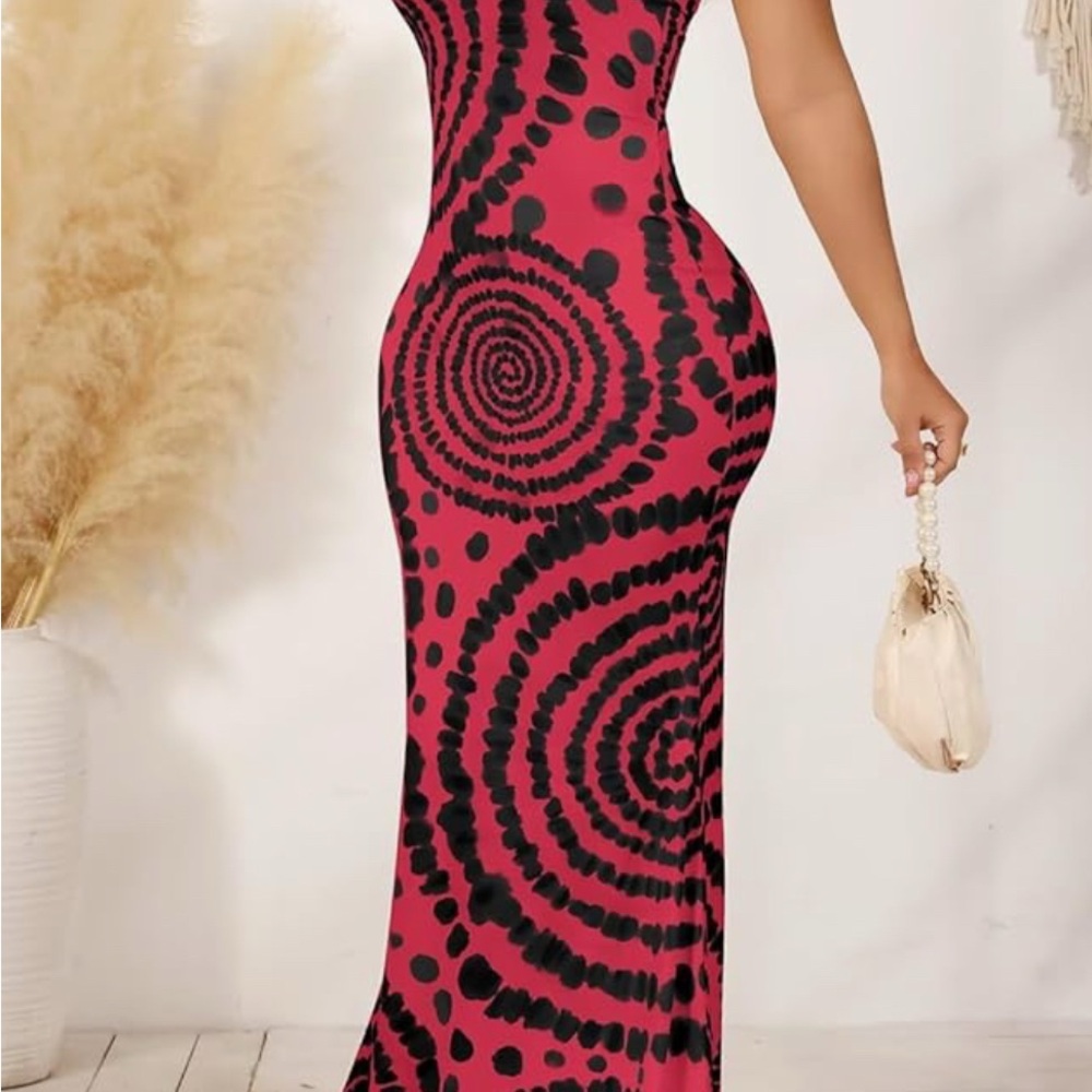 Chic Black and Pink Swirl Maxi Dress